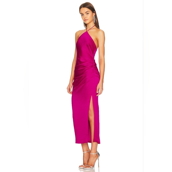 6. NWT JONATHAN SIMKHAI HANSEL SATIN DRESS IN BOUGAINVILLEA - Picture 6 of 7